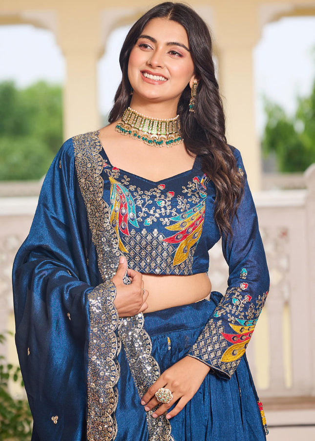 Blue Embroidered Lehenga Choli