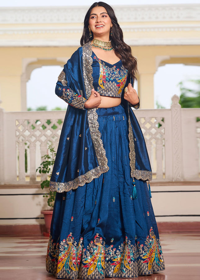 Blue Embroidered Lehenga Choli