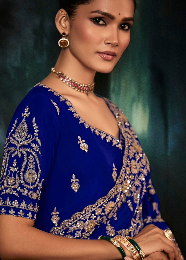 Blue Embroidered Festive Saree
