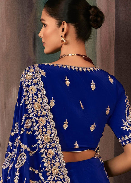 Blue Embroidered Festive Saree