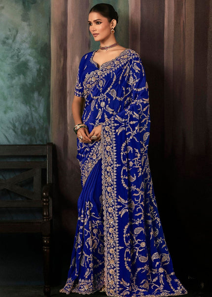 Blue Embroidered Festive Saree