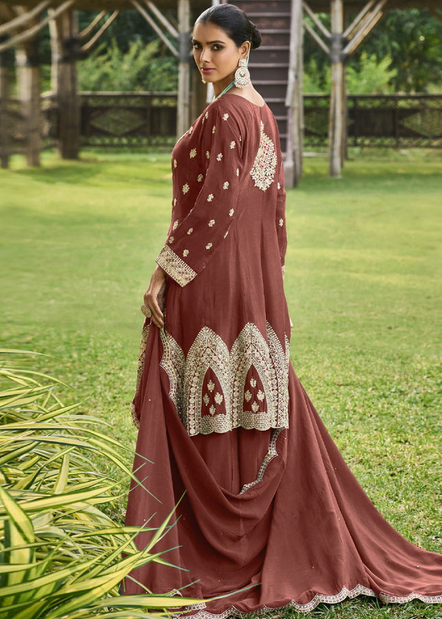 Brown Multi Embroidered Sharara Suit