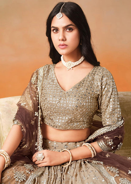 Brown Embroidered Lehenga Choli
