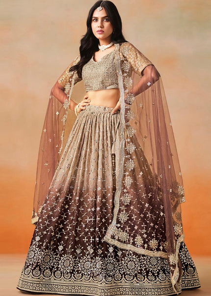 Brown Embroidered Lehenga Choli