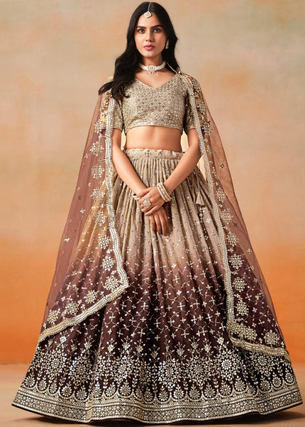 Brown Embroidered Lehenga Choli