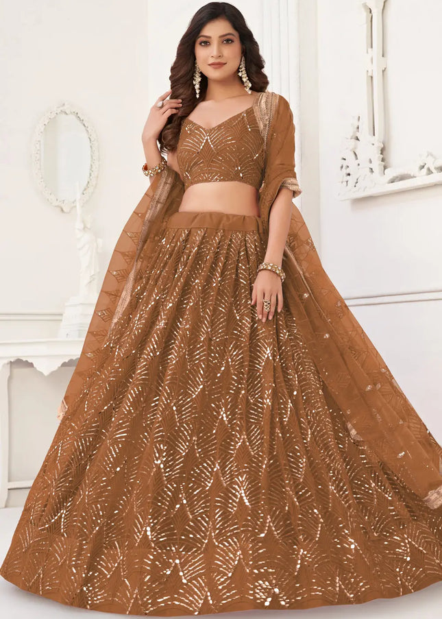 Brown Embroidered Lehenga Choli