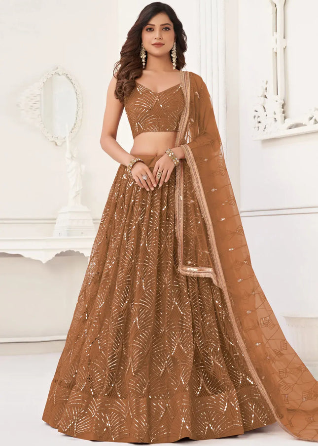 Brown Embroidered Lehenga Choli