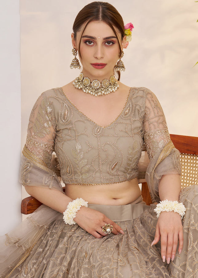 Grey Embroidered Lehenga Choli