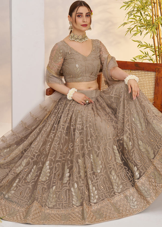 Grey Embroidered Lehenga Choli