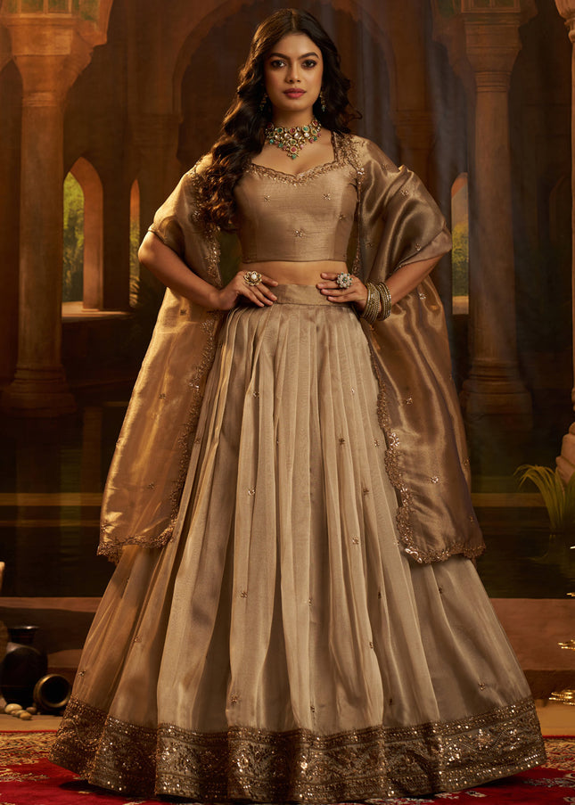 Brown Embroidered Lehenga Choli