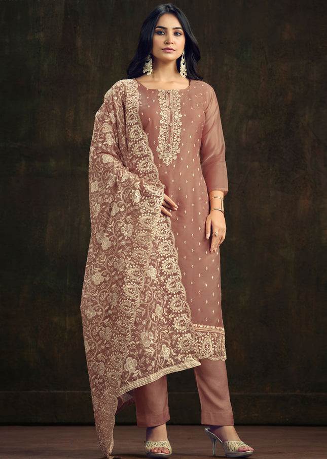 Mauve Embroidered Pant Style Suit
