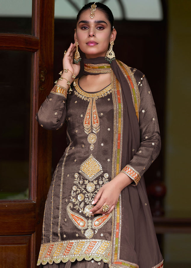 Brown Embroiderd Lehenga Choli