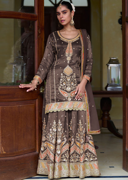 Brown Embroiderd Lehenga Choli