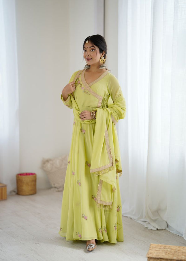Green Embroidered Anarkali Gown