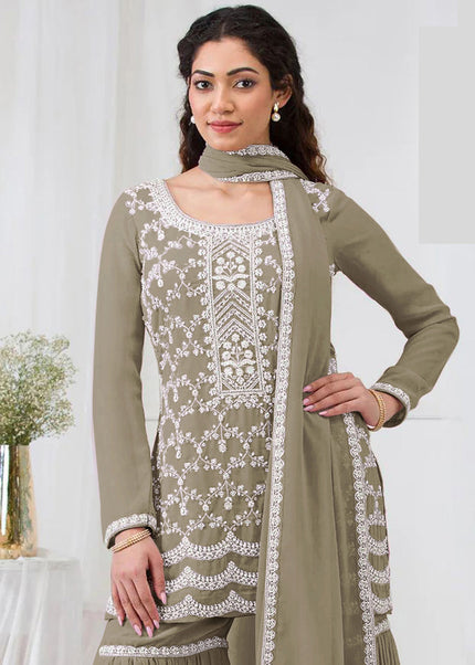 Green Embroidered Gharara Suit