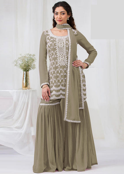Green Embroidered Gharara Suit