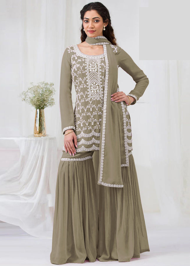 Green Embroidered Gharara Suit