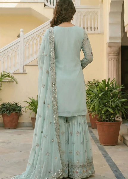 Sky Blue Embroidered Gharara Suit