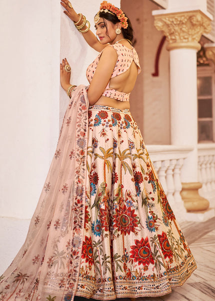 Cream Embroidered Lehenga Choli