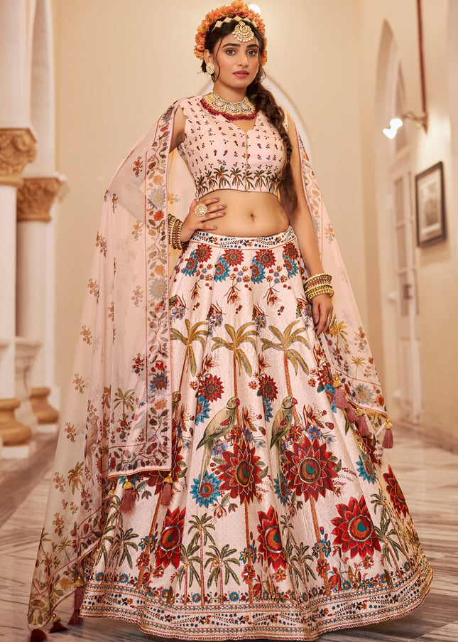 Cream Embroidered Lehenga Choli