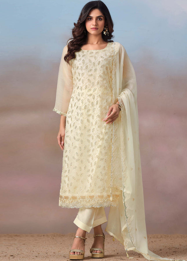 Offwhite Embroidered Pant Suit