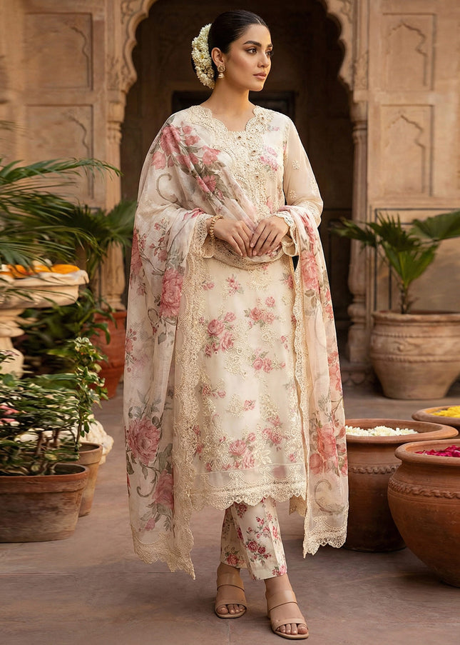 Cream Embroidered Pant Style Suit