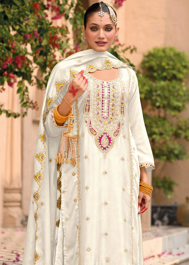Offwhite Embroidered Palazzo Suit