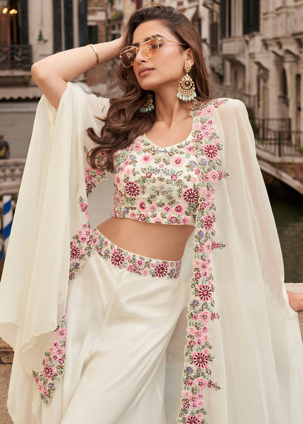 Offwhite Embroidered Jacket Style Sharara Suit