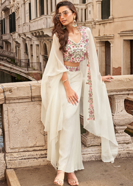 Offwhite Embroidered Jacket Style Sharara Suit