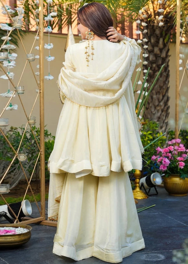 Cream Embroidered Gharara Suit