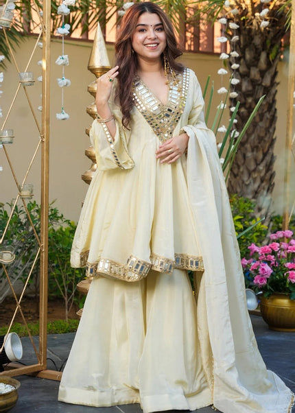 Cream Embroidered Gharara Suit
