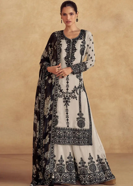 Offwhite Embroidered Sharara Suit