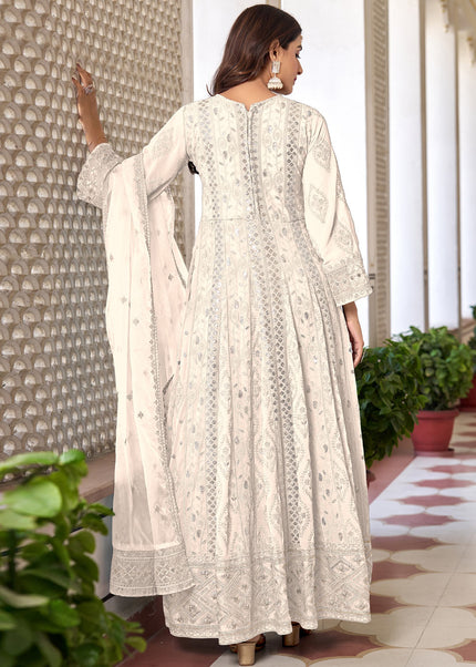 Offwhite Embroidered Pant Style Anarkali