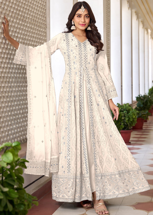 Offwhite Embroidered Pant Style Anarkali