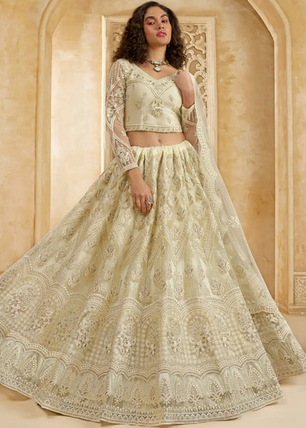 Cream Embroidered Lehenga Choli