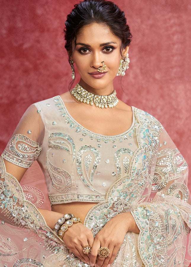 Cream Embroidered Wedding Saree