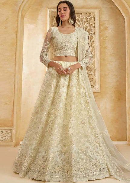 Cream Embroidered Lehenga Choli