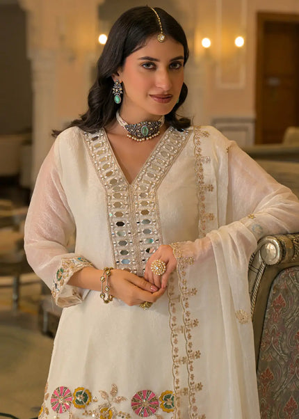 Crush Satin Embroidered Sharara Suit Series