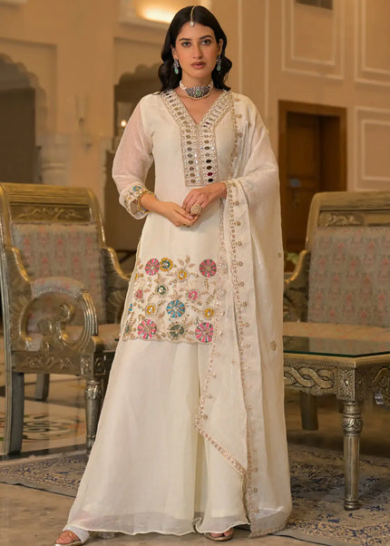 Crush Satin Embroidered Sharara Suit Series