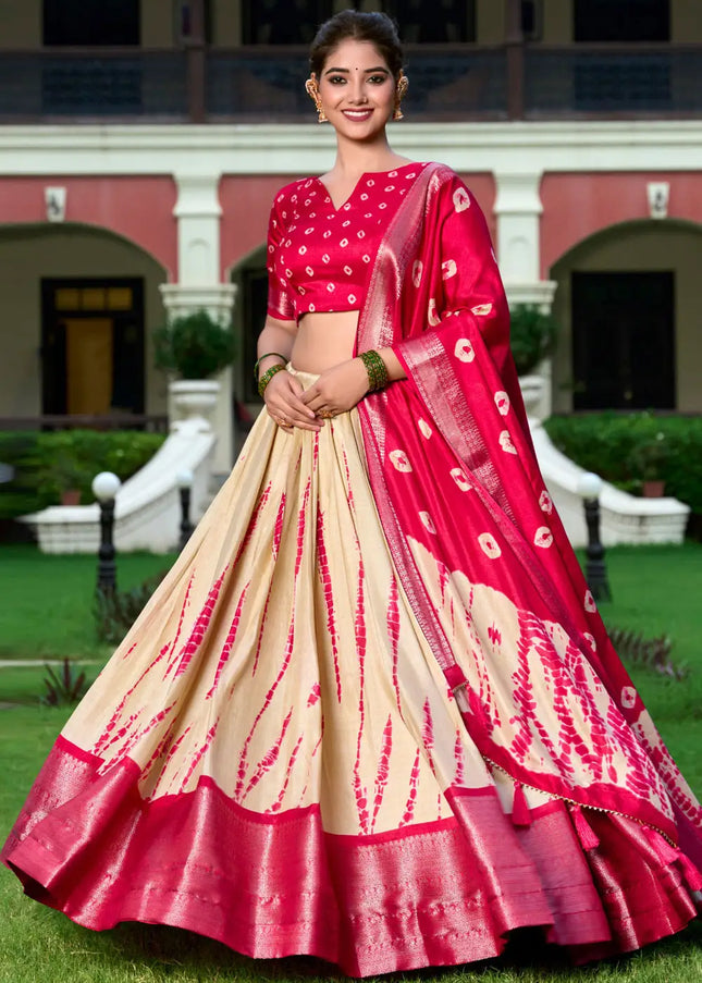 Red Printed Embroidered Lehenga Choli