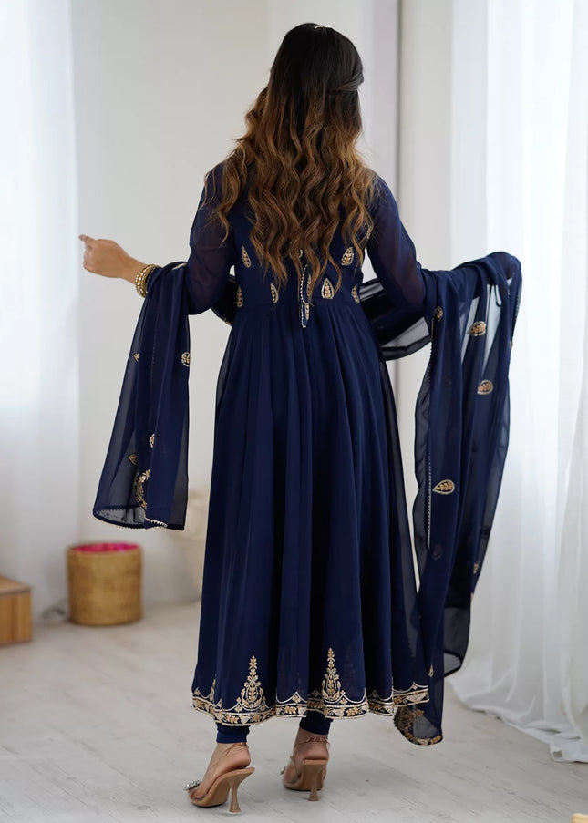 Navy Blue Embroidered Pant Suit