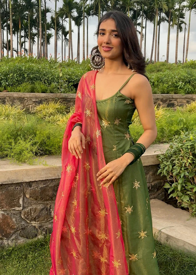 Green Embroidered Pant Suit