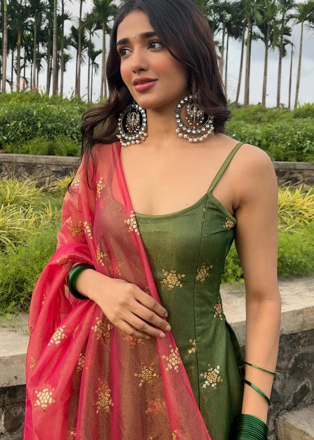 Green Embroidered Pant Suit