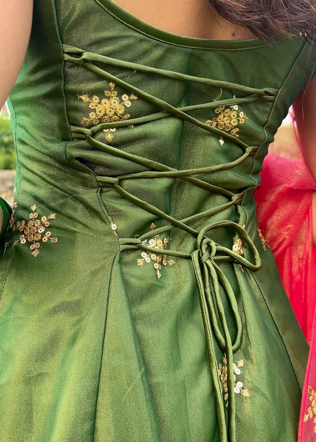 Green Embroidered Pant Suit