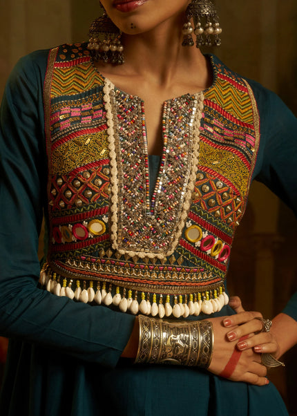 Teal Embroidered Sharara Suit