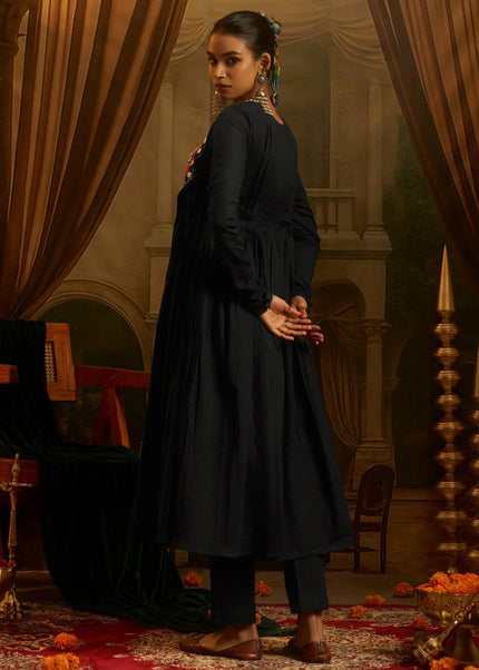 Black Embroidered Pant Suit