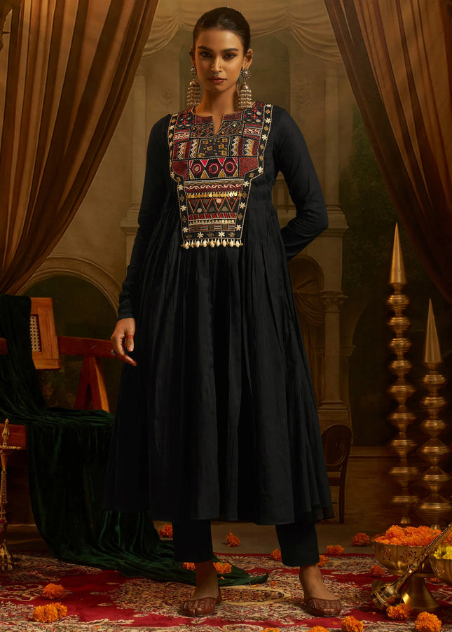 Black Embroidered Pant Suit
