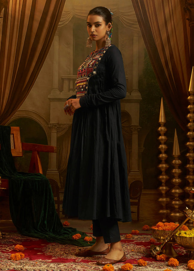 Black Embroidered Pant Suit
