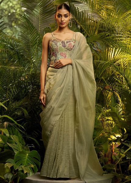 Green Embroidered Saree