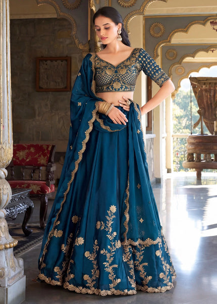 Teal Embroidered Lehenga Choli